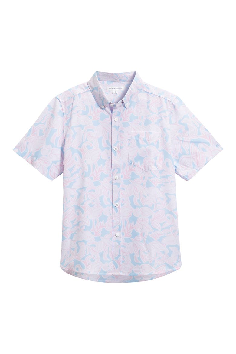 Kids' Flamingo Button-Down Shirt, Main, color, LIGHT BLUE