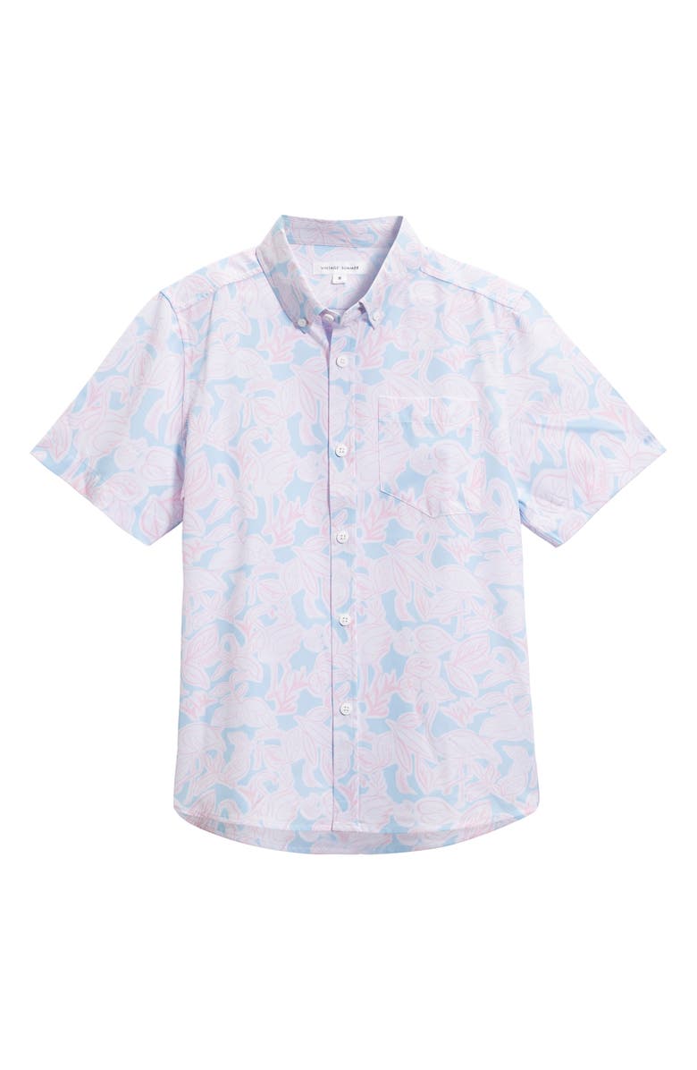 Vintage Summer Kids' Flamingo Button-Down Shirt, Main, color, Light Blue