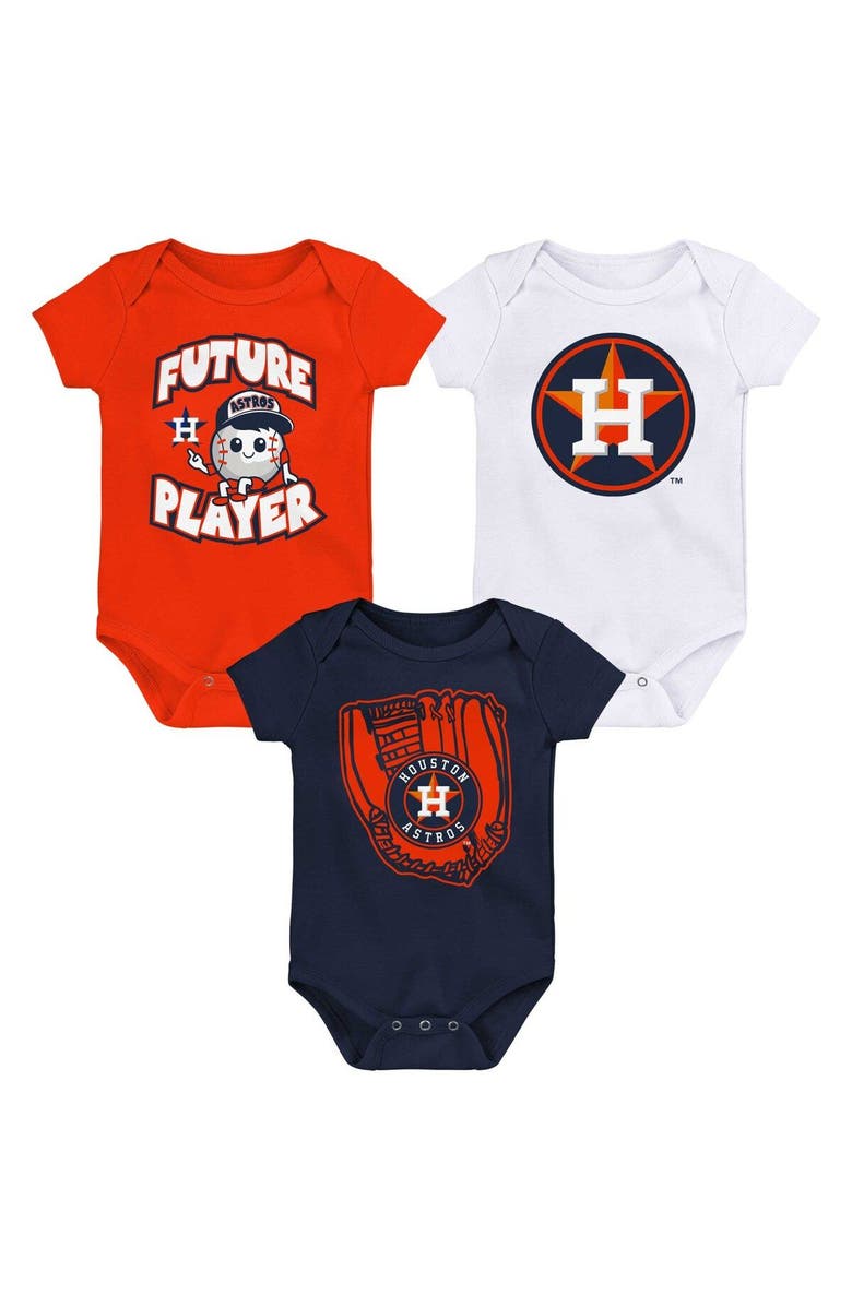 Outerstuff Newborn & Infant Orange/Navy/White Houston Astros Minor League Player Three-Pack Bodysuit Set, Main, color, 