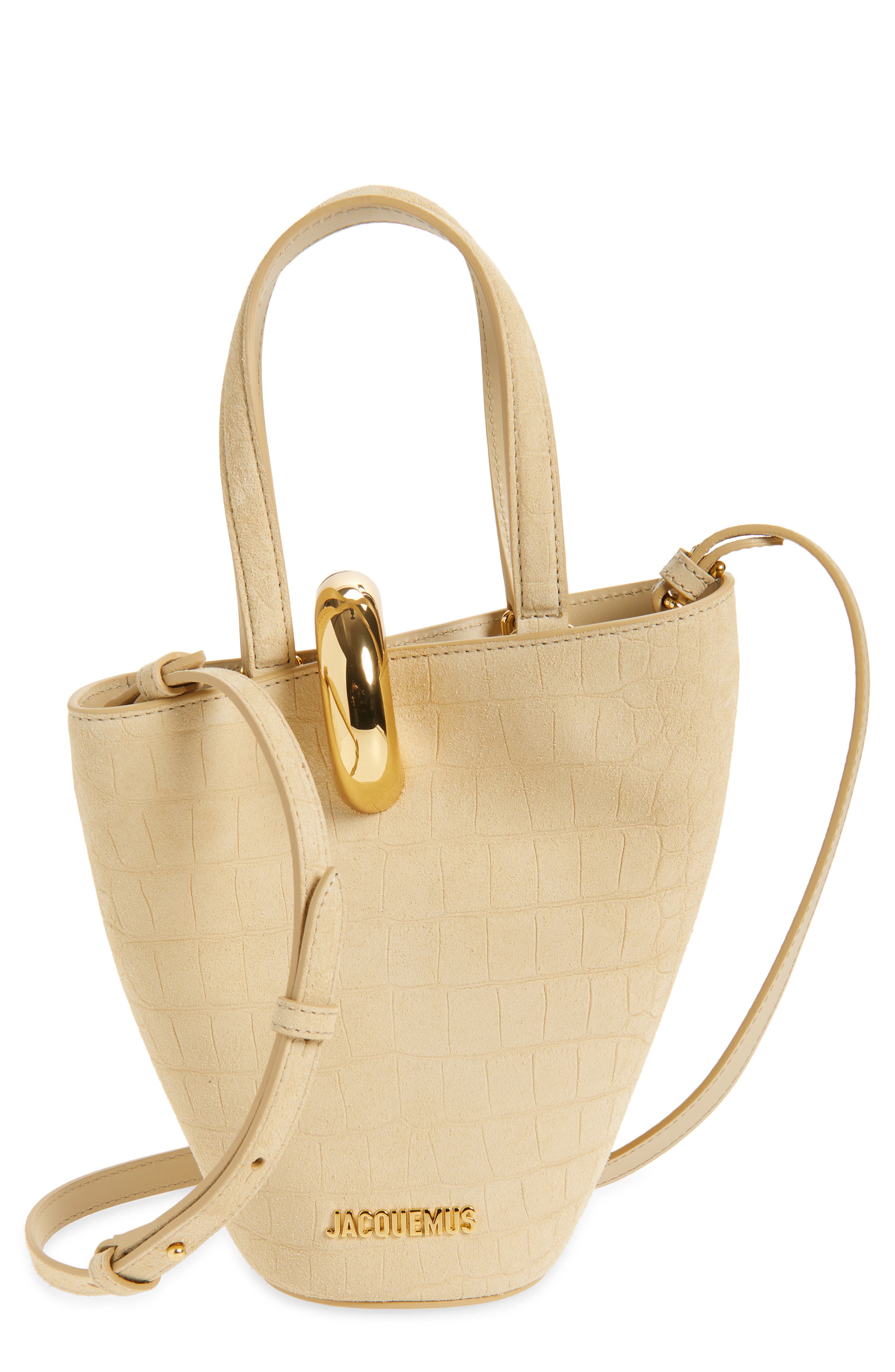 Jacquemus Le Petit Bambola Suede Handbag, Main, color, Beige 150