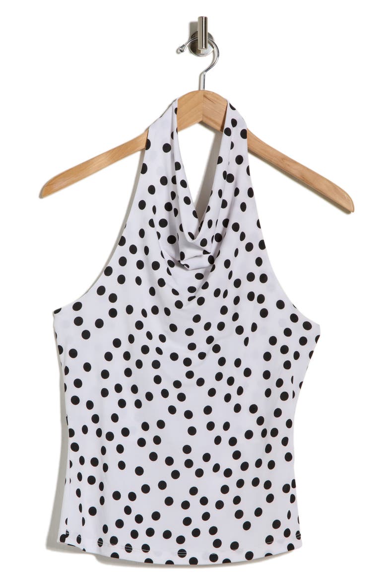 Polka Dot Knit Halter Top, Alternate, color, WHITE/ BLACK