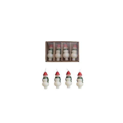 4-Piece Unscented Snowman Shaped Bottle Taper Candles in Box, Multicolor