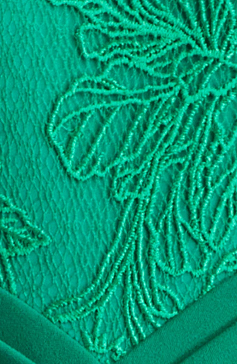 Tadashi Shoji Floral Embroidery Long Sleeve Mixed Media Gown, Alternate, color, 