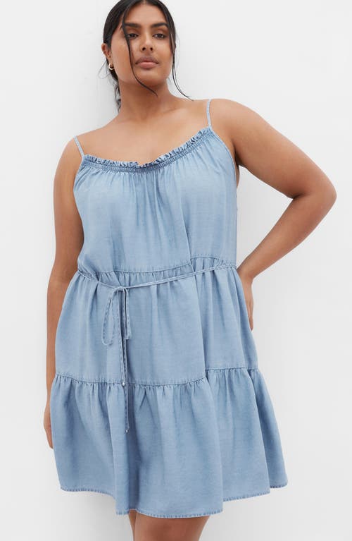 City Chic Sweet Tiers Sleeveless Denim Dress In Blue