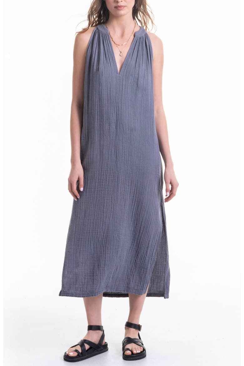 Sleeveless Gauze Midi Dress with Pockets, Main, color, Petrol