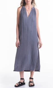 ocean+main Sleeveless Gauze Midi Dress with Pockets