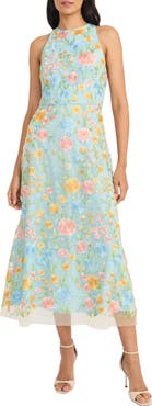 Maggy London Floral Embroidered Sleeveless Midi Dress