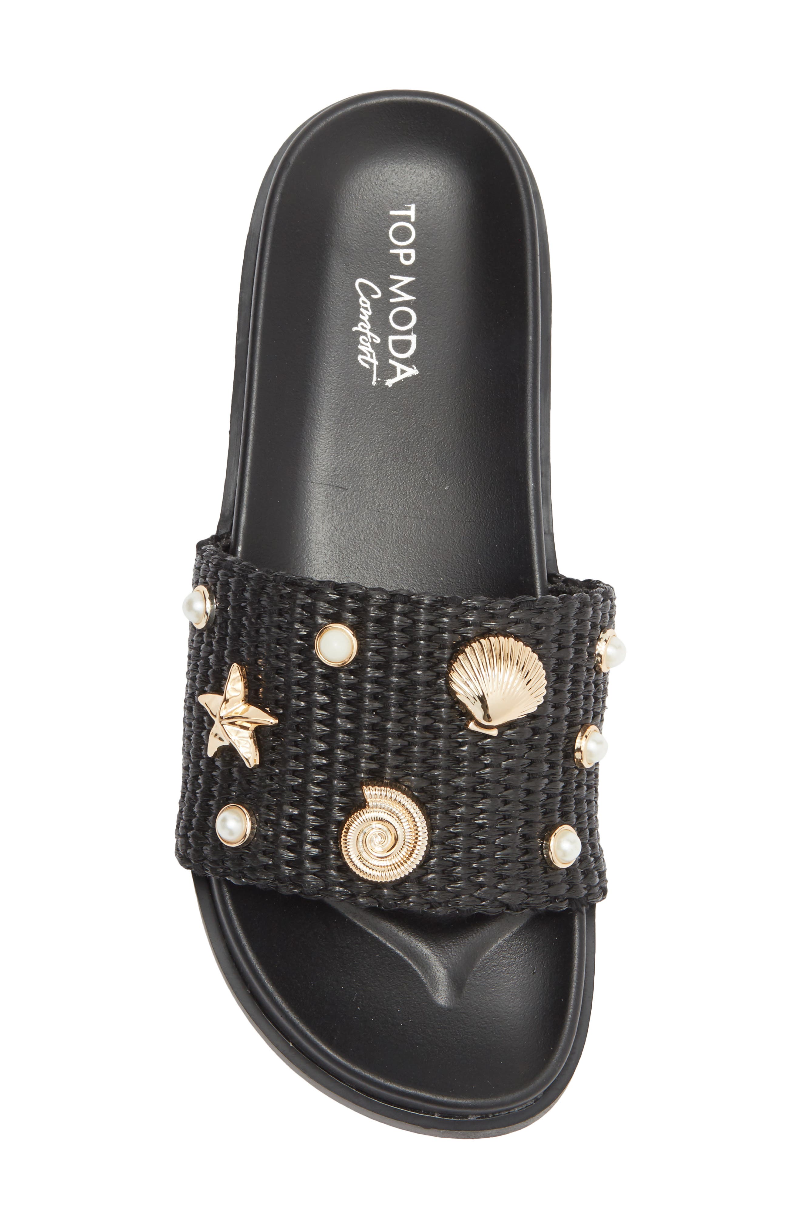 TOP MODA Daneia Raffia Slide Sandal, Alternate, color, Black Raffia