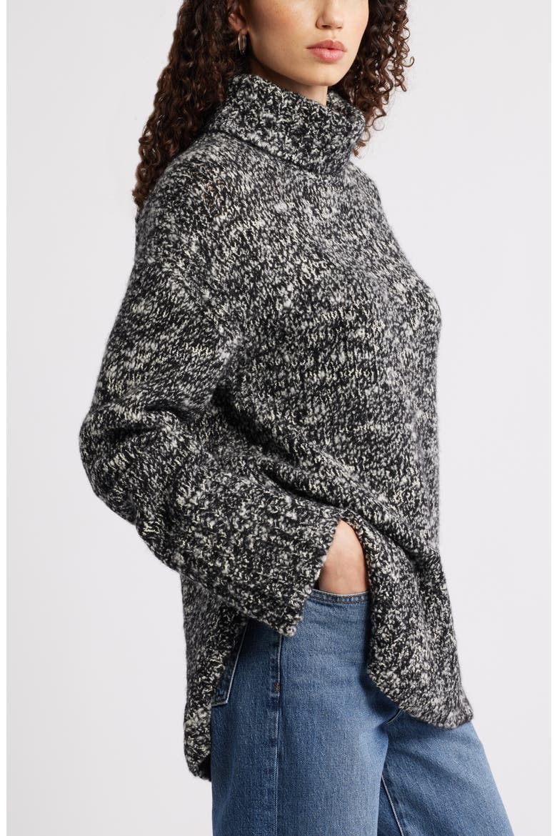 Marled Turtleneck Merino Wool Blend Sweater, Alternate, color, BLACK- WHITE MARL
