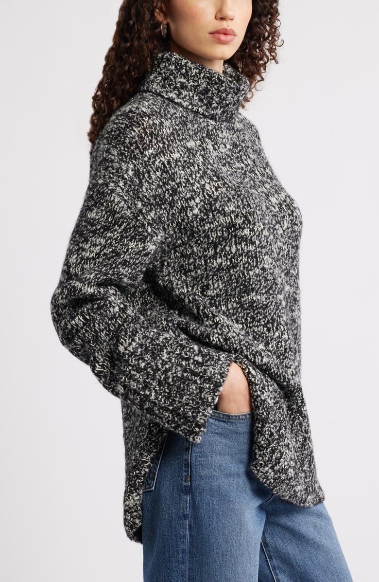 Nordstrom Marled Turtleneck Merino Wool Blend Sweater, Alternate, color, Black- White Marl