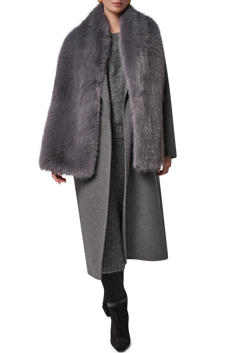 Double Breasted Coat with Removable Faux Fur Scarf, Main, color, HTHR GREY