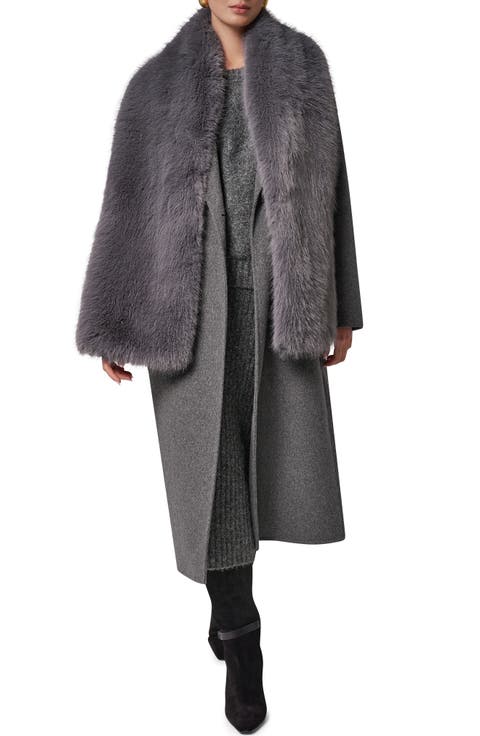 Double Breasted Coat with Removable Faux Fur Scarf