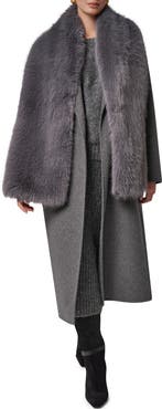 Donna Karan New York Double Breasted Coat with Removable Faux Fur Scarf