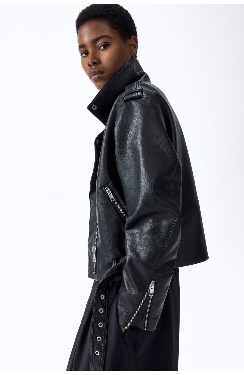 H&M Coated Biker Jacket, Alternate, color, Black