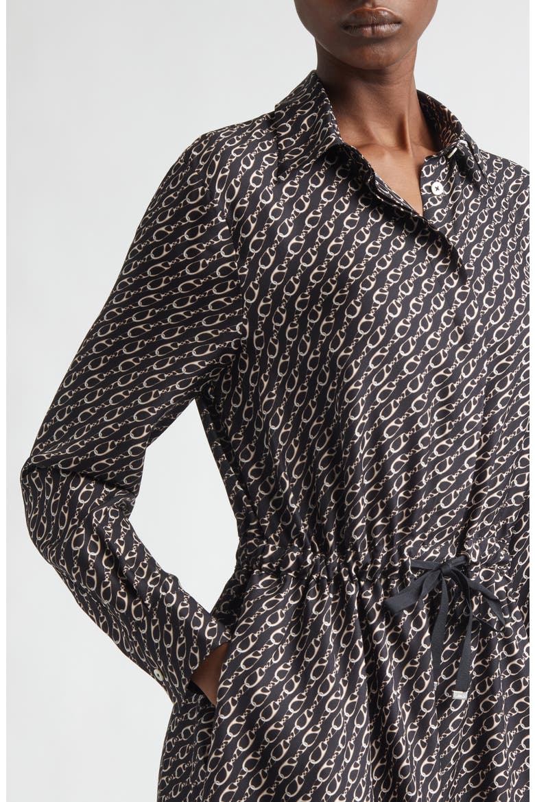 Logo Print Long Sleeve Silk Shirtdress, Alternate, color, BLACK
