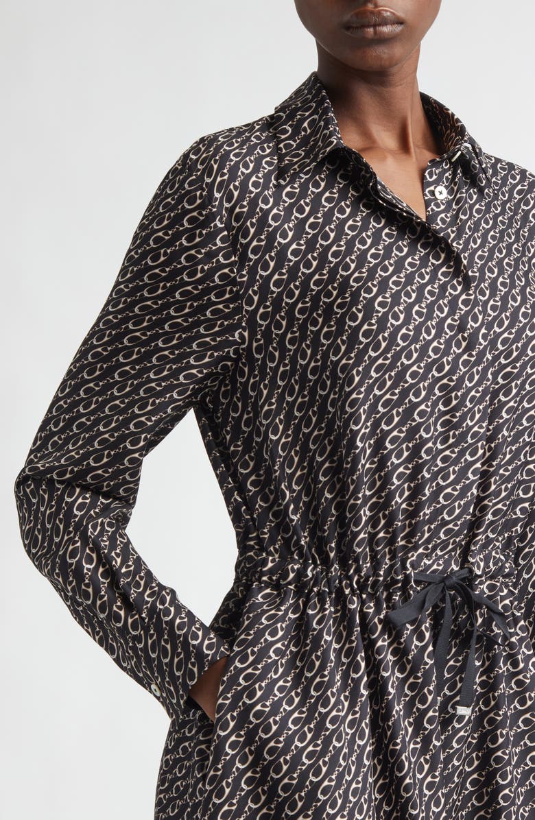 Herno Logo Print Long Sleeve Silk Shirtdress, Alternate, color, Black
