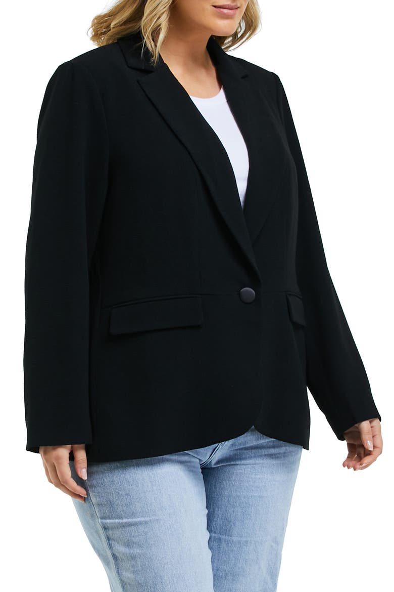 Megan One-Button Crepe Blazer, Alternate, color, BLACK