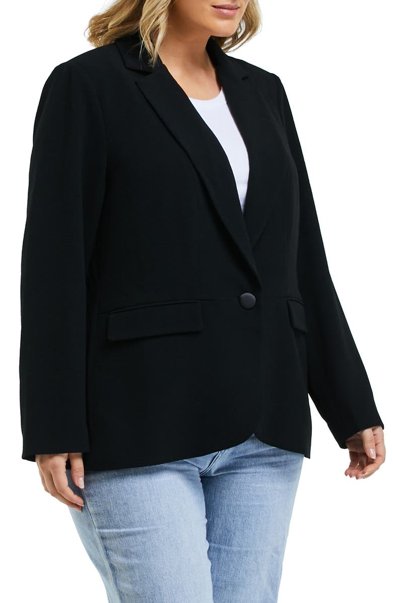 Estelle Megan One-Button Crepe Blazer, Alternate, color, Black