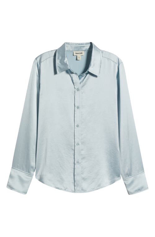 Open Edit Long Sleeve Satin Button-up Shirt In Blue Air
