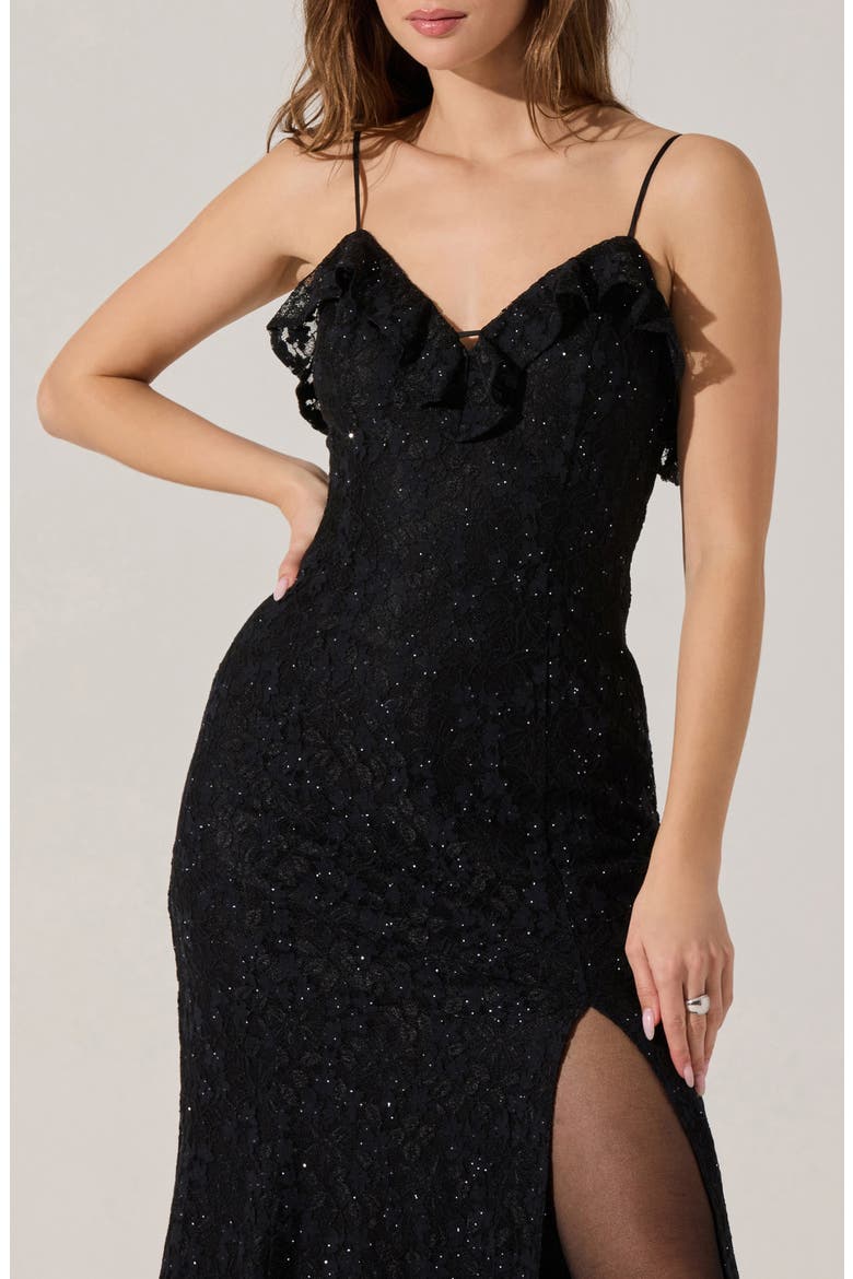 Leonie Lace & Sequin A-Line Dress, Alternate, color, BLACK