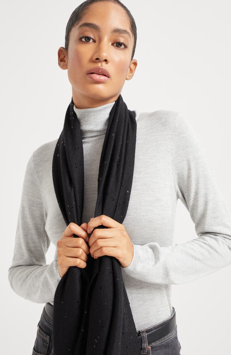 Brunello Cucinelli Cashmere and silk Diamond yarn scarf, Alternate, color, 