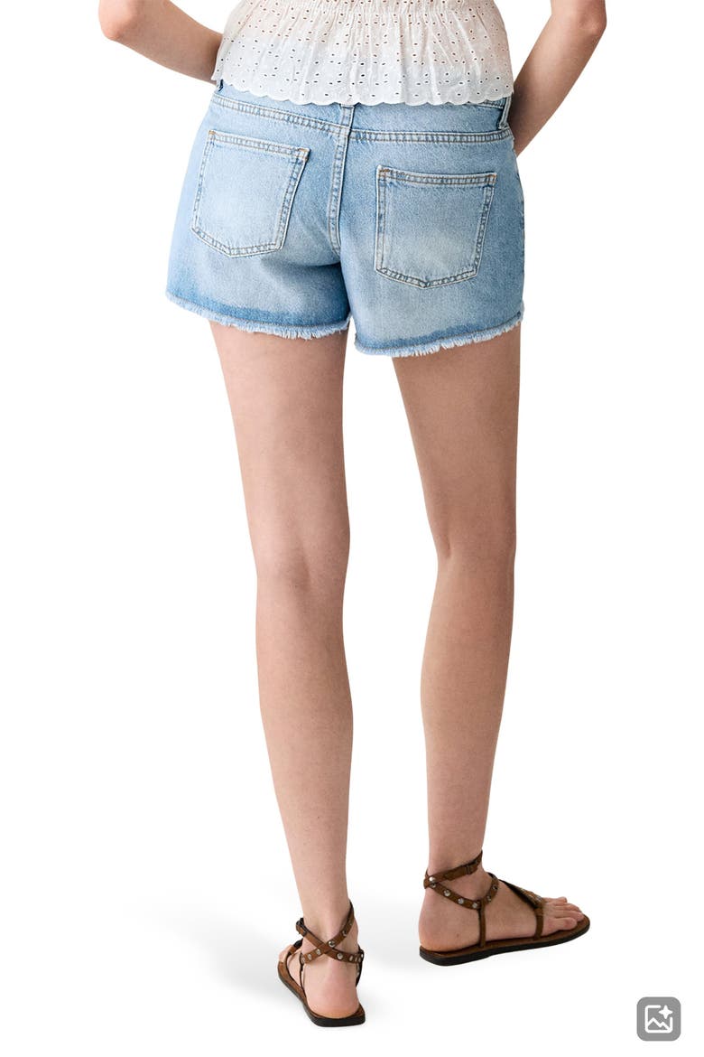Frayed Low Rise Denim Shorts, Alternate, color, MEDIUM BLUE
