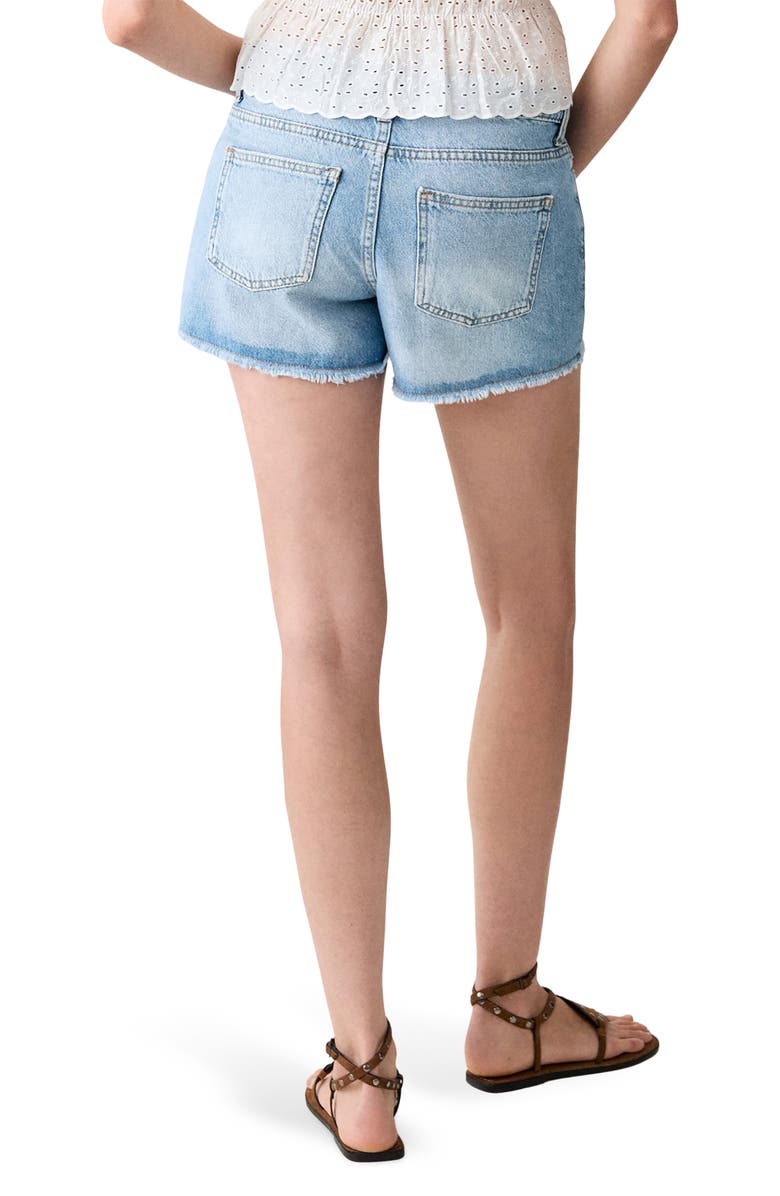 MANGO TEEN Frayed Low Rise Denim Shorts, Alternate, color,