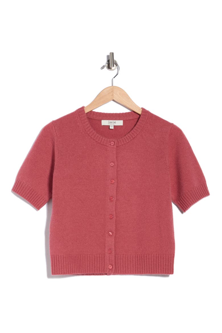Cashmere Short-Sleeve Crewneck Cardigan, Alternate, color, MAUVE WOOD