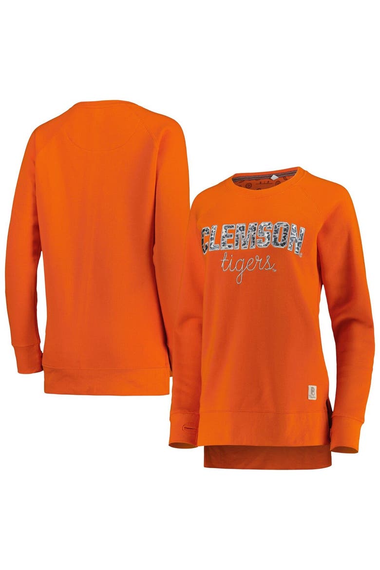Women's Pressbox Orange Clemson Tigers Steamboat Animal Print Raglan Pullover Sweatshirt, Main, color, Orange