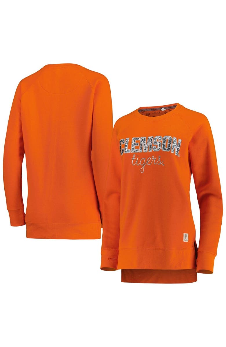 PRESSBOX Women's Pressbox Orange Clemson Tigers Steamboat Animal Print Raglan Pullover Sweatshirt, Main, color, 