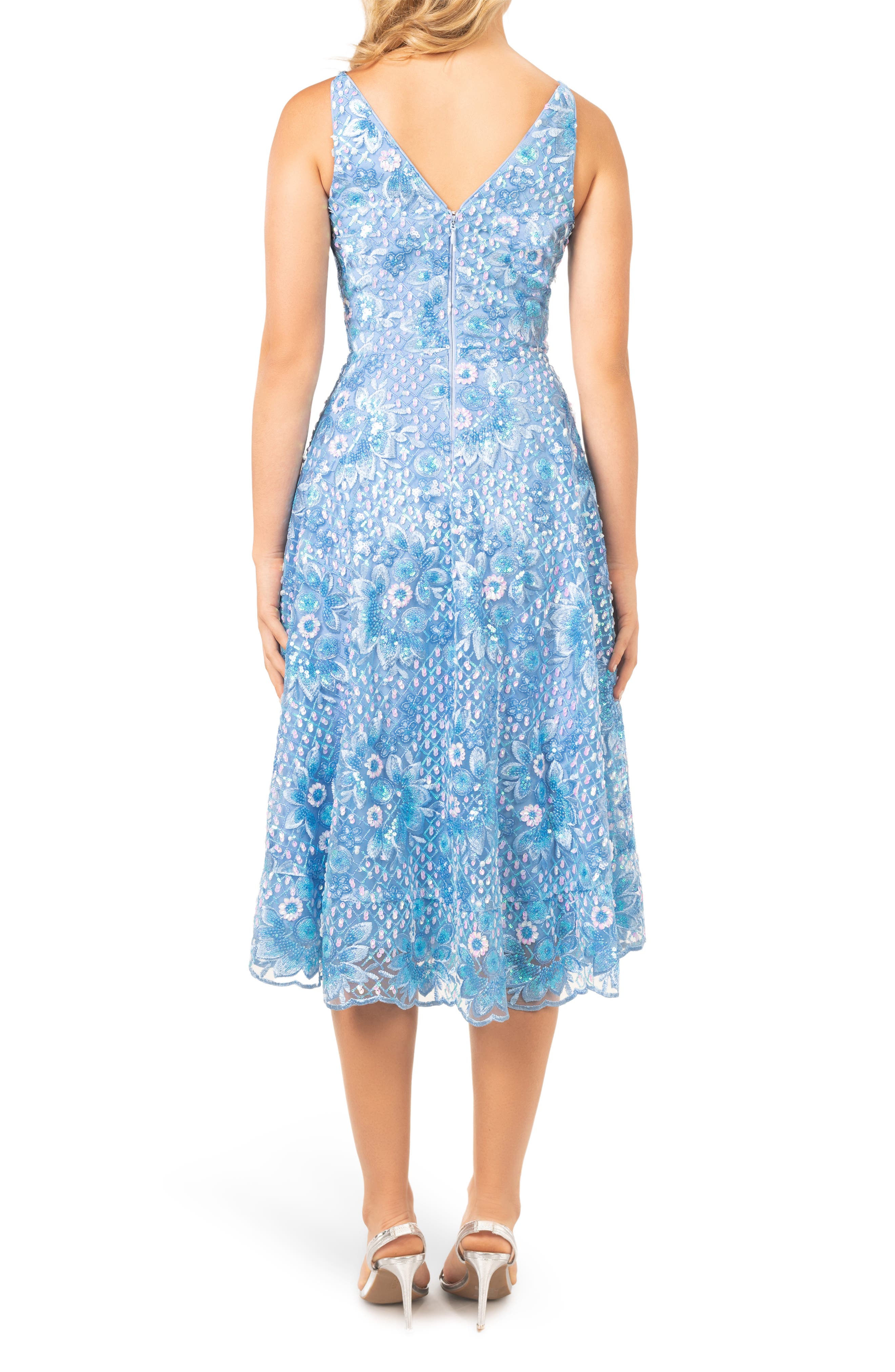 dress the population elisa embroidered fit and flare dress Elisa Daisy Embroidery Dress XXS / DUSTY PINK MULT