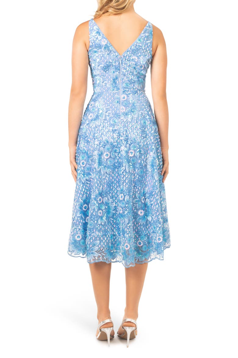 Elisa Sequin Embroidered Cocktail Midi Dress, Alternate, color, SKY MULTI