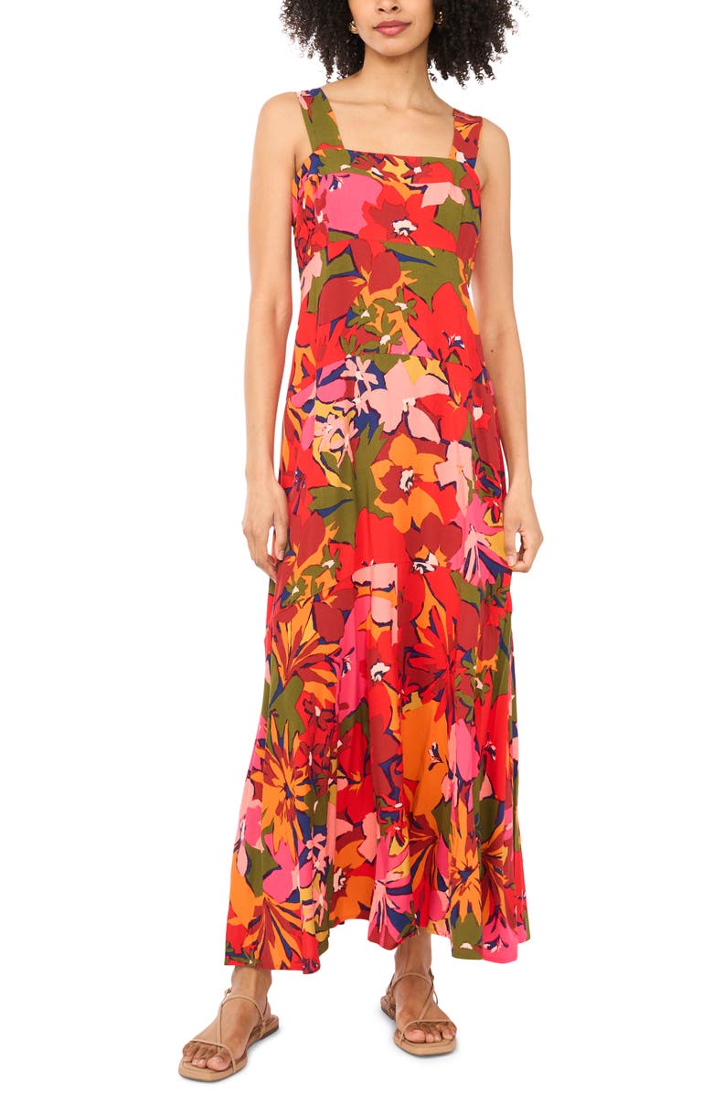 Vince Camuto Print Sleeveless Maxi Dress, Main, color, Lobster Red