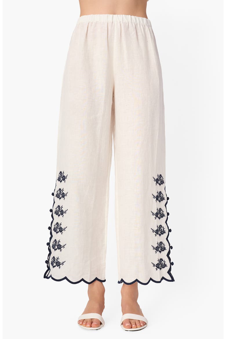 Madrid Floral Embroidery Linen Pants, Main, color, MACADAMIA