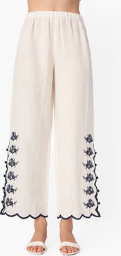 CAMI NYC Madrid Floral Embroidery Linen Pants