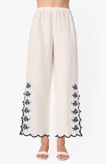 Madrid Floral Embroidery Linen Pants