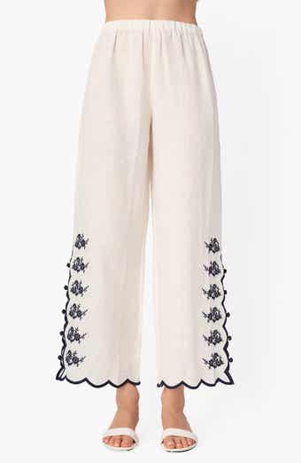 Madrid Floral Embroidery Linen Pants