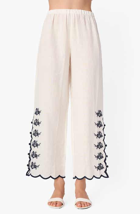 Madrid Floral Embroidery Linen Pants