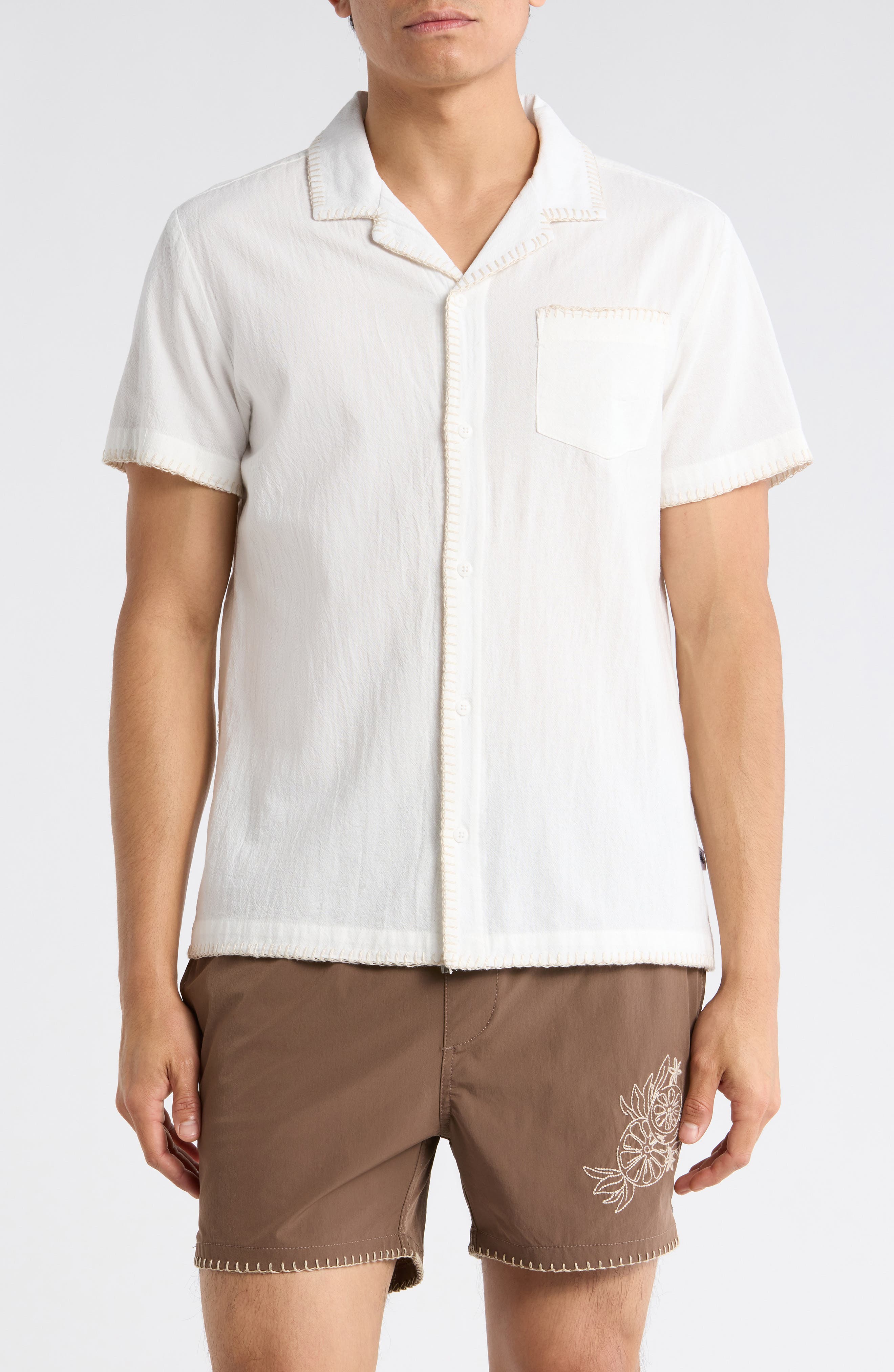 Vintage Summer Short Sleeve Embroidered Camp Shirt