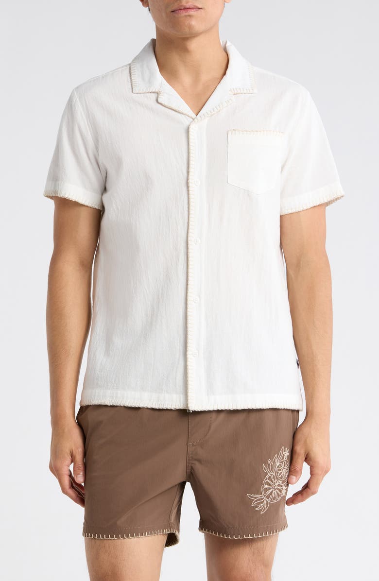 Vintage Summer Short Sleeve Embroidered Camp Shirt, Main, color, White