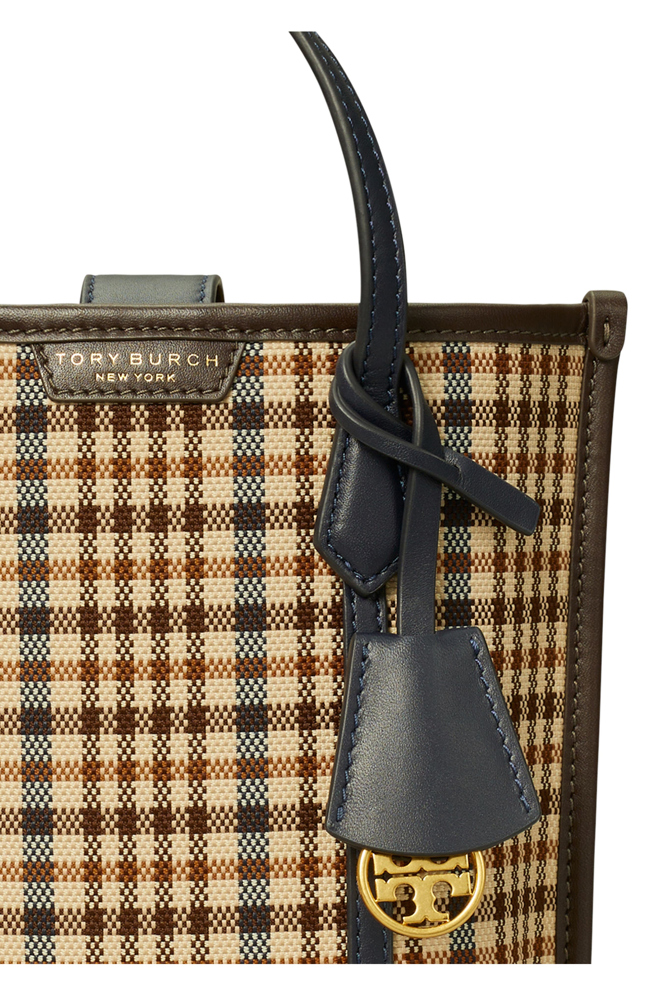 Tory Burch Mini Perry Plaid North/South Tote, Alternate, color, 