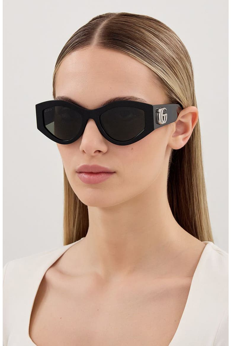 53mm Geometric Sunglasses, Alternate, color, BLACK