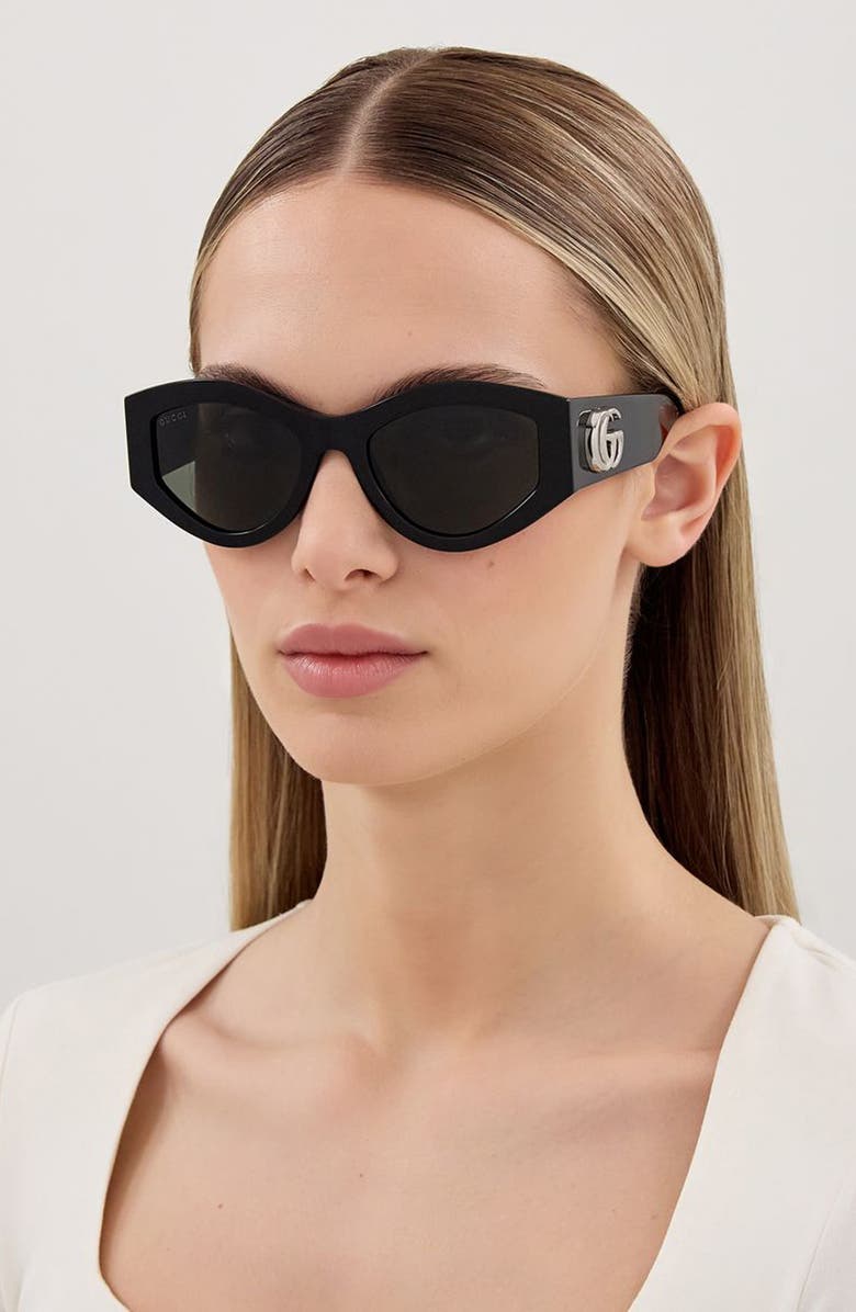 Gucci 53mm Geometric Sunglasses, Alternate, color, Black