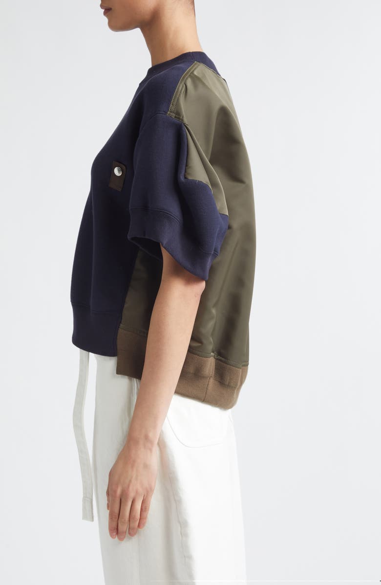 Sacai Sponge Short Sleeve Pullover Sweatshirt, Alternate, color, Navy/ Dark Khaki