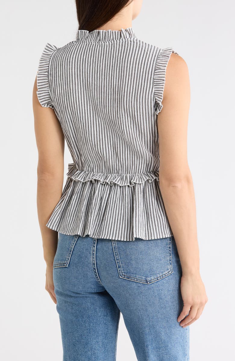 CHENAULT Stripe Smocked Peplum Seersucker Top, Alternate, color, Black/ White
