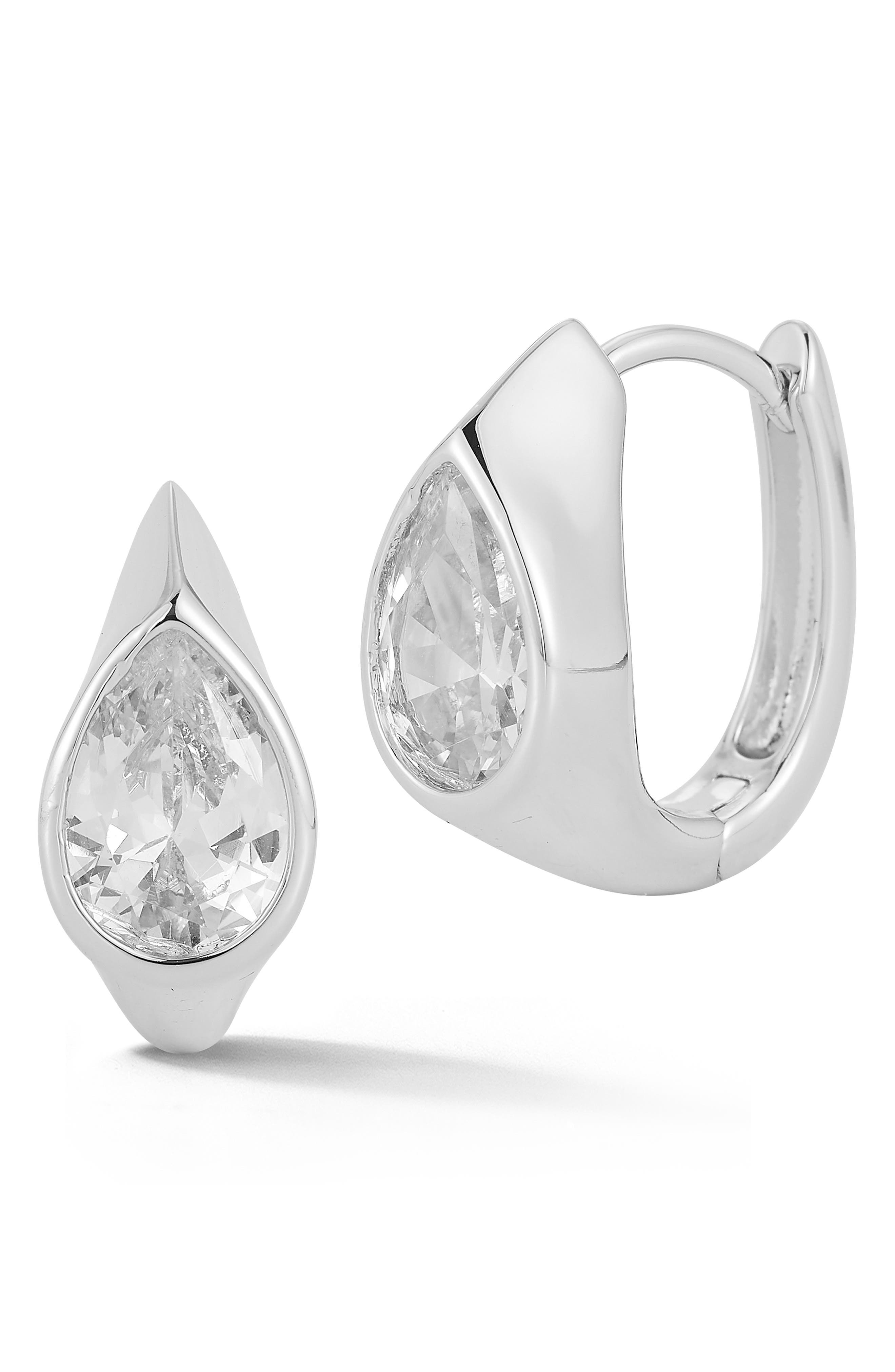 Pear Cubic Zirconia Huggie Hoop Earrings