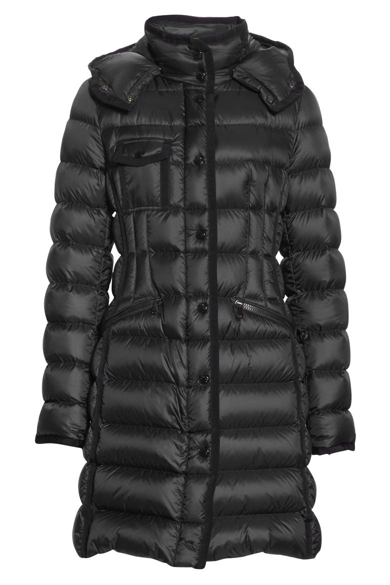 Hermine Grosgrain Trim Quilted Down Puffer Coat, Alternate, color, BLACK