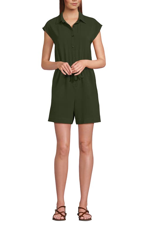 Lands' End Cap Sleeve Creaseless Button-down Romper