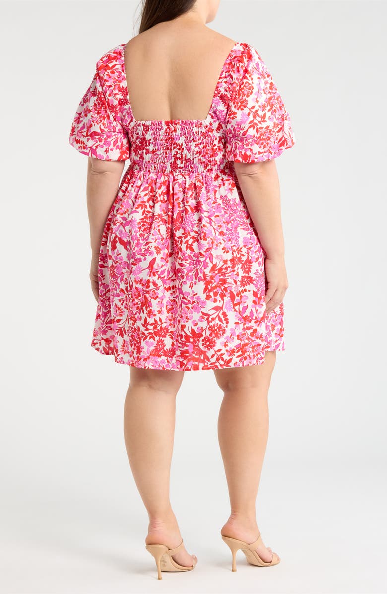 SUGARLIPS Reidy Floral Samia Smocked Minidress, Alternate, color, Pink-Red