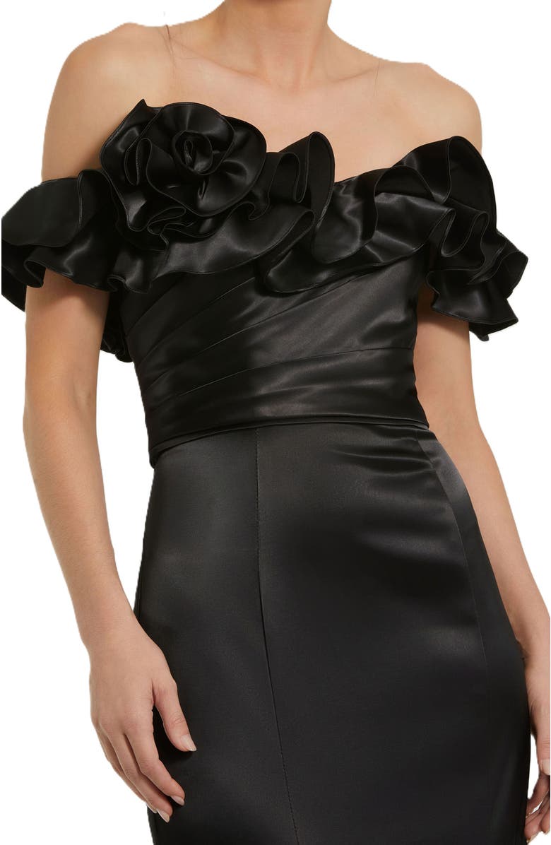 Mac Duggal Satin Ruffle Off the Shoulder Mermaid Gown, Alternate, color, Black